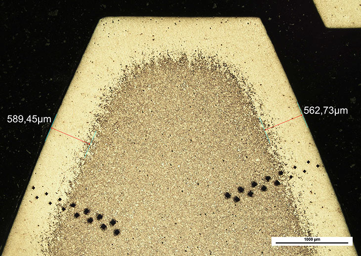 The Effective Case Depth (ECD) value determined using an optical microscope. The results are consistent with the measurements taken on the hardness tester.