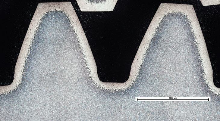 Fig. 3. Structure of Gear Teeth – Analysis of the Uniformity and Consistency of the Carburized Layer