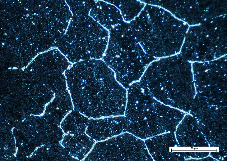 Carbide Precipitations at Grain Boundaries – Image Taken in Dark Field